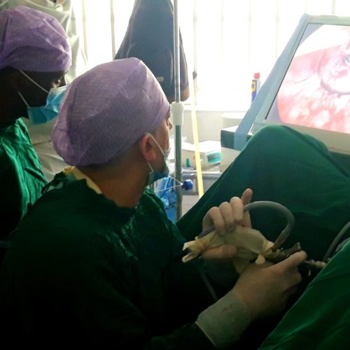 A l'oeuvre. Dr Farshid Fateri demontre la chirurgie endoscopique a Gideon